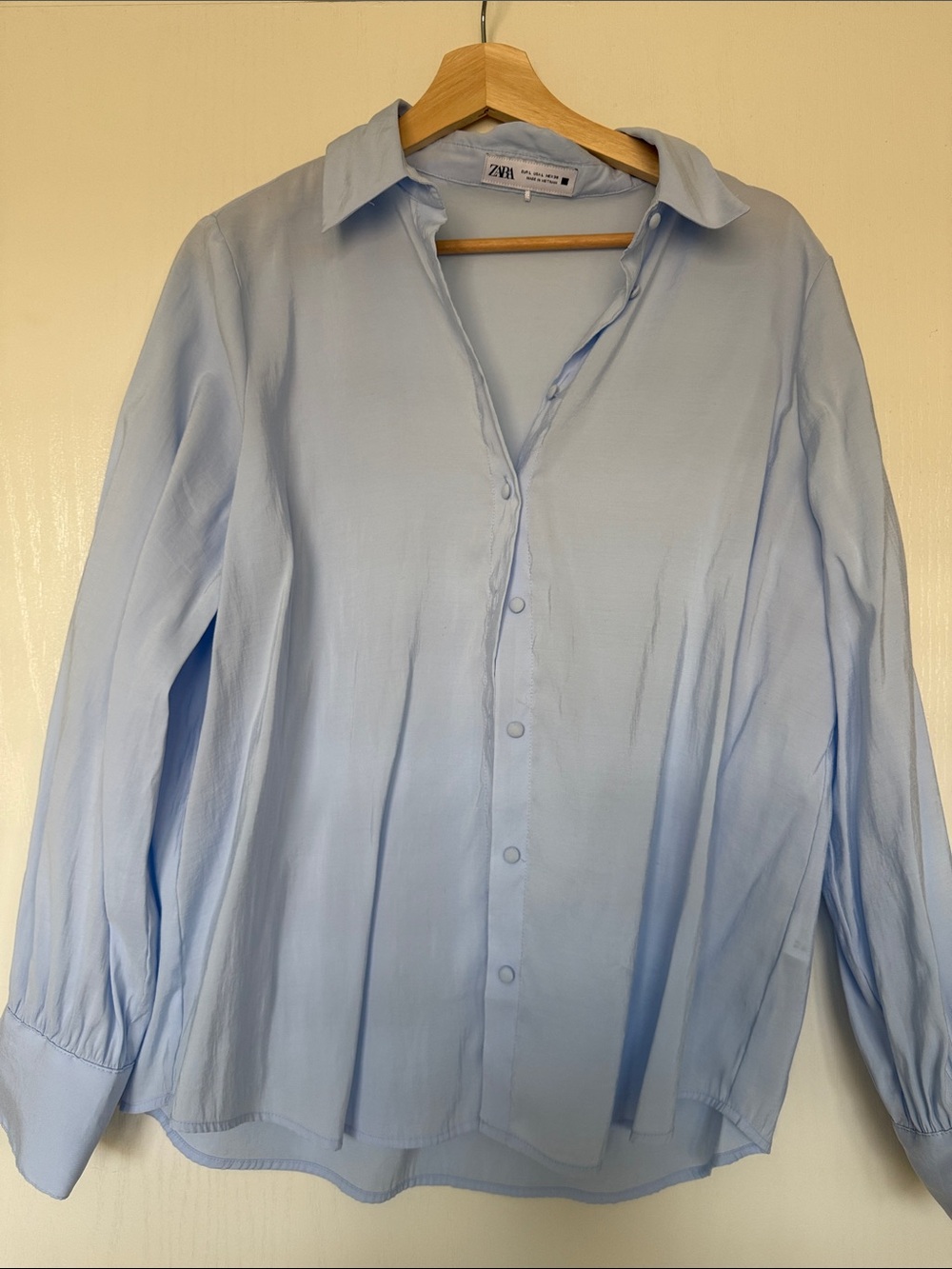 Zara Light Blue Women's Button-Front Blouse